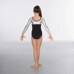 1st Position Alexa Velour Hologram Long Sleeved Leotard -Cheap Fit Dance Wear Store black silver gym002 black back 1 2 6