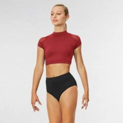 Bloch Hanae Keyhole Back Cap Sleeved Crop Top -Cheap Fit Dance Wear Store blz7830 red