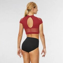 Bloch Hanae Keyhole Back Cap Sleeved Crop Top -Cheap Fit Dance Wear Store blz7830 red back