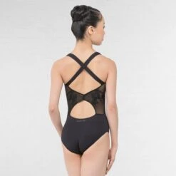 Ballet Rosa Anette Embroidered Leotard With Cross Strap Back -Cheap Fit Dance Wear Store branette black back
