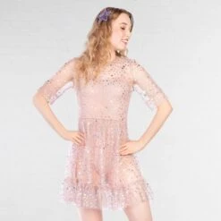 1st Position Sheer Star Tulle Dress With Matching Leotard -Cheap Fit Dance Wear Store cogl0151 1