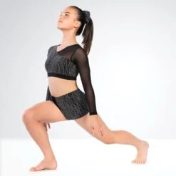 1st Position Asymmetrical Lurex And Mesh Panelled Crop Top And Shorts -Cheap Fit Dance Wear Store cogl0154 3