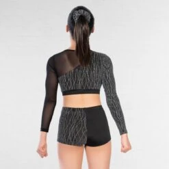 1st Position Asymmetrical Lurex And Mesh Panelled Crop Top And Shorts -Cheap Fit Dance Wear Store cogl0154 4