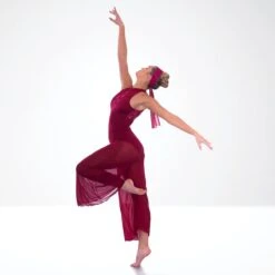 1st Position Sequin Lace Insert Culottes Jumpsuit -Cheap Fit Dance Wear Store cold0041 burg 3