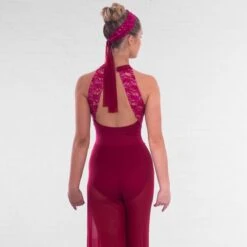 1st Position Sequin Lace Insert Culottes Jumpsuit -Cheap Fit Dance Wear Store cold0041 burg 4