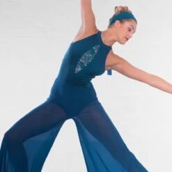 1st Position Sequin Lace Insert Culottes Jumpsuit -Cheap Fit Dance Wear Store cold0041 teal 2 2