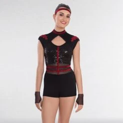 1st Position Cap Sleeved Sequin Unitard With Cutaway Panels -Cheap Fit Dance Wear Store cold0057 front 2