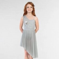 1st Position Asymmetrical Lyrical Dress With Floral Appliqué