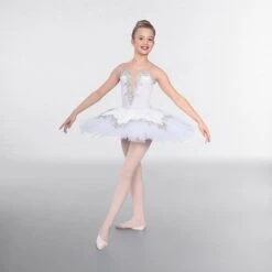 1st Position Prestige Silver Trimmed Ballet Bodice With Over Skirt