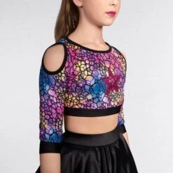 1st Position Cold Shoulder Multi Crop Top And Skirt Two Piece