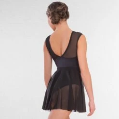 1st Position Mesh Panel Sweetheart Neck Skirted Leotard -Cheap Fit Dance Wear Store fd015 black back