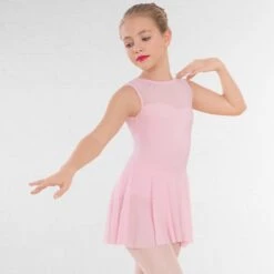 1st Position Mesh Panel Sweetheart Neck Skirted Leotard -Cheap Fit Dance Wear Store fd015 pink