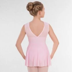 1st Position Mesh Panel Sweetheart Neck Skirted Leotard -Cheap Fit Dance Wear Store fd015 pink back