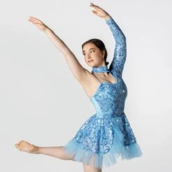 1st Position Scooped Neck Sequinned Dress With Frill Trim