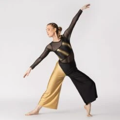 1st Position Diagonal Panelled Catsuit With Mesh Sleeves And Back