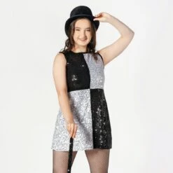 1st Position Sequinned Block Panelled Shift Dress