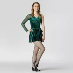 1st Position Velvet Appliqué Circular Frilled Skirted Leotard -Cheap Fit Dance Wear Store fpc23029 emerald 2