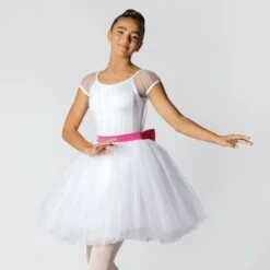 1st Position Scoop Neck Net Overlay Romantic Tutu With Contrasting Bow Trim
