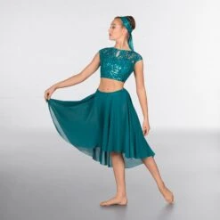 1st Position Lace Sequin Dipped Hem Lyrical Two Piece -Cheap Fit Dance Wear Store green cold0027 24 2