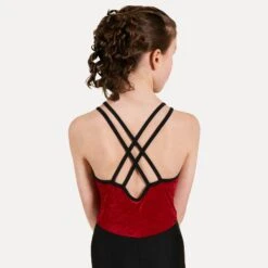 1st Position Elaine Velour Camisole Strap Catsuit -Cheap Fit Dance Wear Store red black q71 red back 1