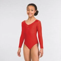1st Position Karen Ruched Front Long Sleeved Leotard -Cheap Fit Dance Wear Store red q59a red 1