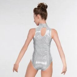 1st Position High Neck Keyhole Leotard Metallic Dot -Cheap Fit Dance Wear Store silver q46 sz 1