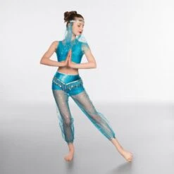 Voile Harem Pants With Veil -Cheap Fit Dance Wear Store turquoise coch0062 turq front 4